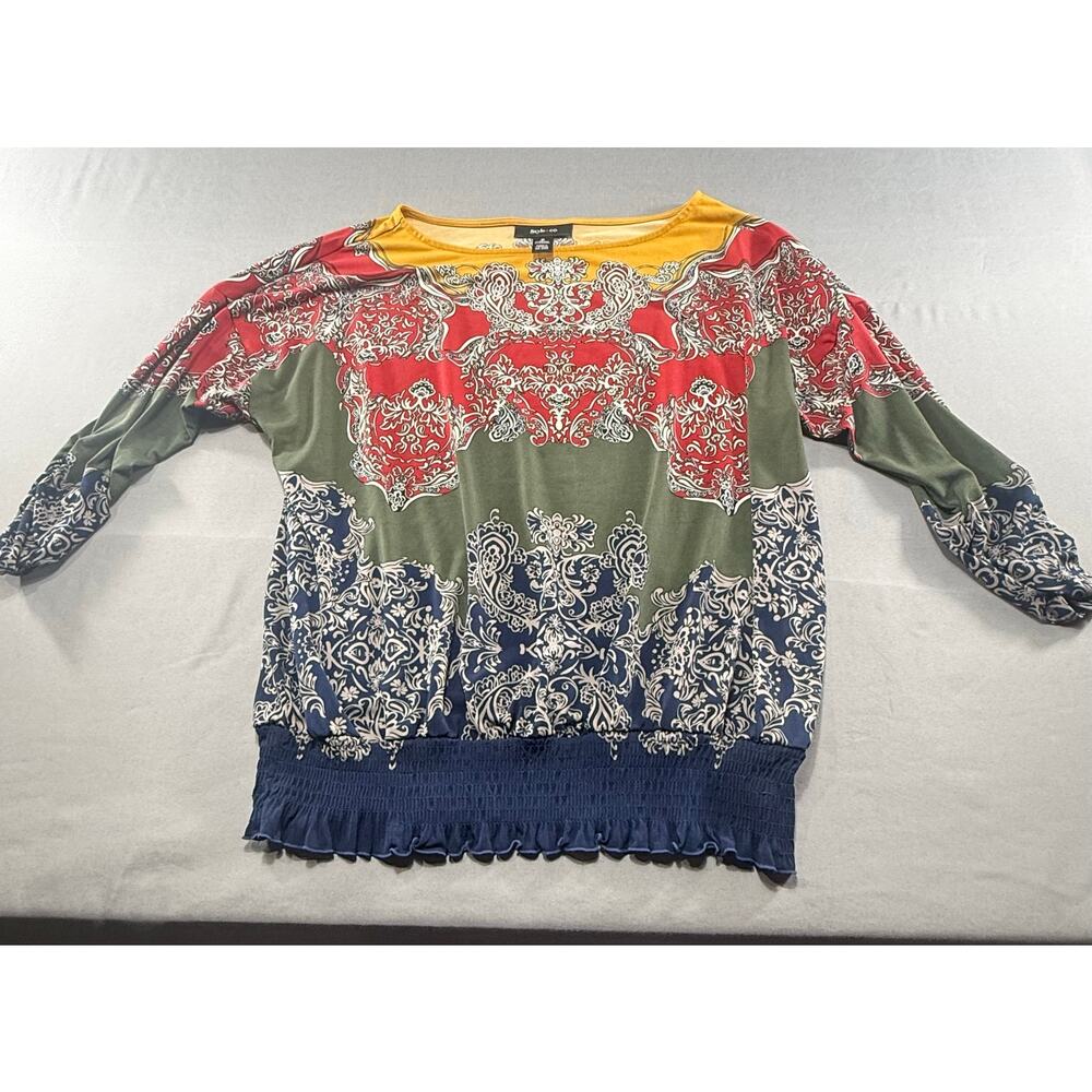 Style & Co Women’s Paisley Baroque Print Smocked Hem Peasant Blouse Multicolor M